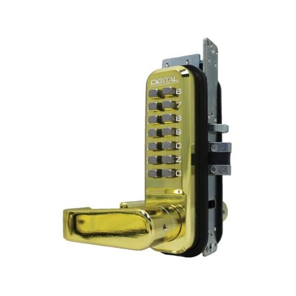 Lockey Mechanical Keyless Narrow Stile Lever Lock Single Combination Bright Brass 2985-BB - main